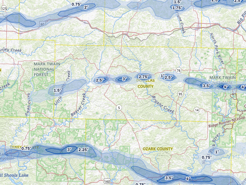 NEXRAD radar-signature map of the hail over Ava, MO