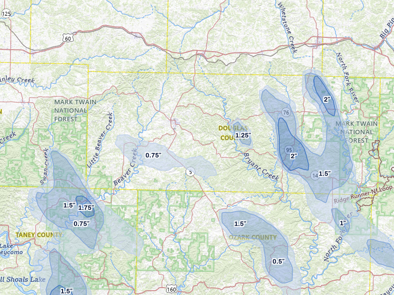NEXRAD radar-signature map of the hail storm over Ava, MO on Jun 1, 2026