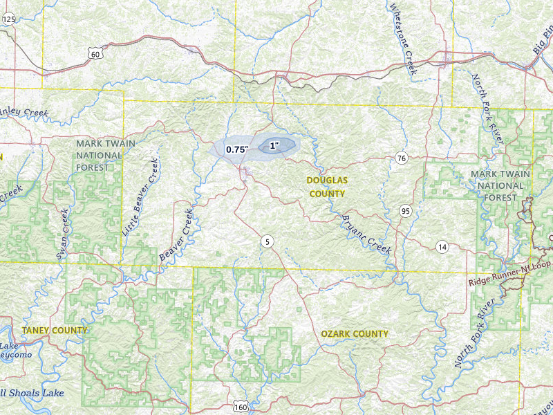 NEXRAD radar-signature map of the hail storm over Ava, MO on Jun 26, 2026