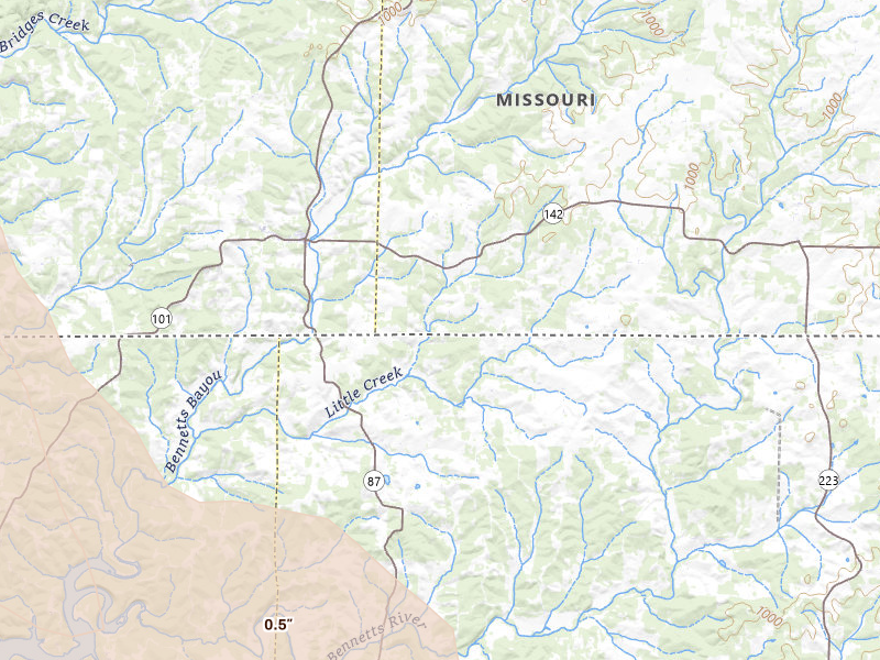 Radar-estimated hail-size map of the storm over Bakersfield, MO on Aug 22, 2026