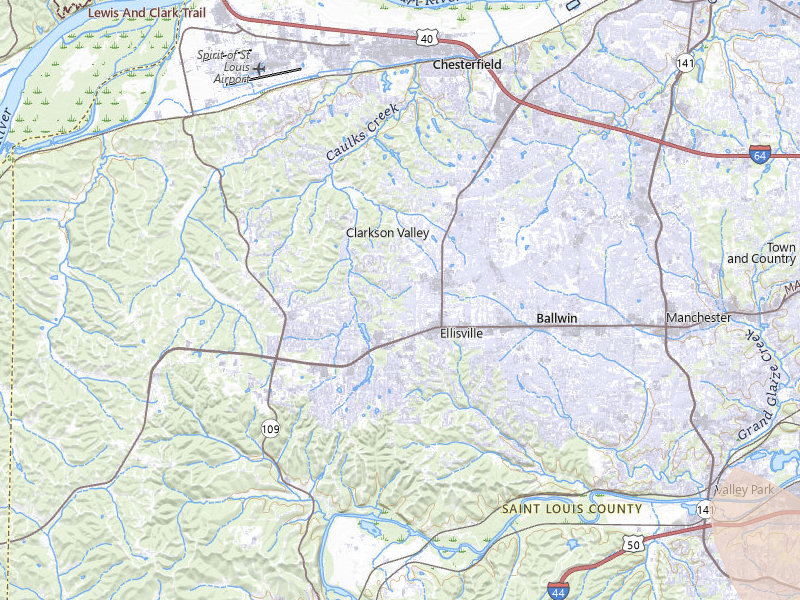 Radar-estimated hail-size map of the storm over Ballwin, MO on Jul 27, 2026