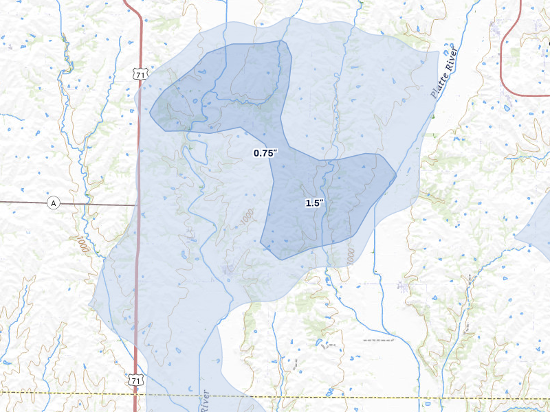 NEXRAD radar-signature map of the hail storm over Barnard, MO on Mar 6, 2026