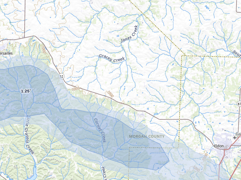NEXRAD radar-signature map of the hail storm over Barnett, MO on Jul 10, 2026