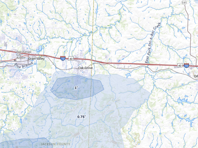 NEXRAD radar-signature map of the hail over Bates City, MO