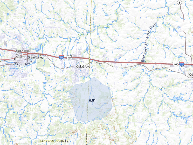 NEXRAD radar-signature map of the hail storm over Bates City, MO on May 4, 2026