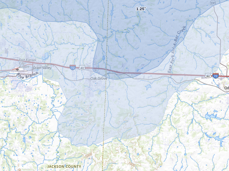NEXRAD radar-signature map of the hail storm over Bates City, MO on May 31, 2026