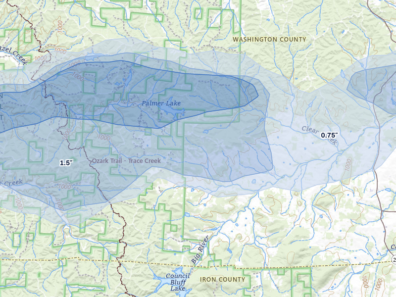NEXRAD radar-signature map of the hail storm over Belgrade, MO on Apr 27, 2026