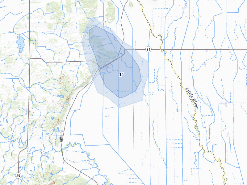 NEXRAD radar-signature map of the hail storm over Bell City, MO on Jul 7, 2026