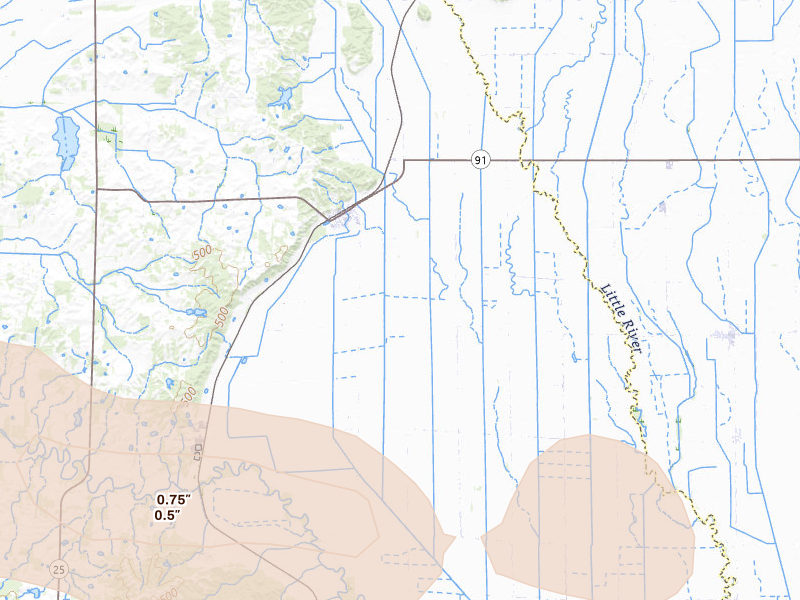 Radar-estimated hail-size map of the storm over Bell City, MO on Jul 9, 2026
