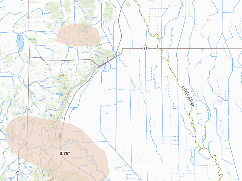 Radar-estimated hail-size map of the storm over Bell City, MO on Aug 26, 2026