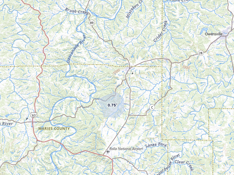 NEXRAD radar-signature map of the hail storm over Belle, MO on May 18, 2026