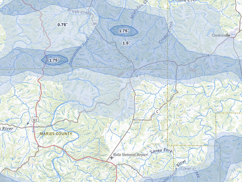 NEXRAD radar-signature map of the hail storm over Belle, MO on May 31, 2026