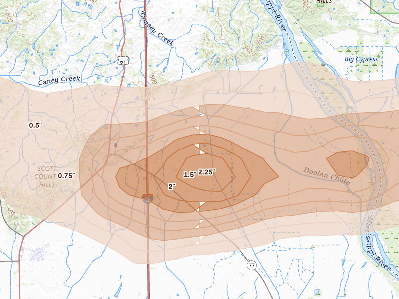 Radar-estimated hail-size map of the storm over Benton, MO