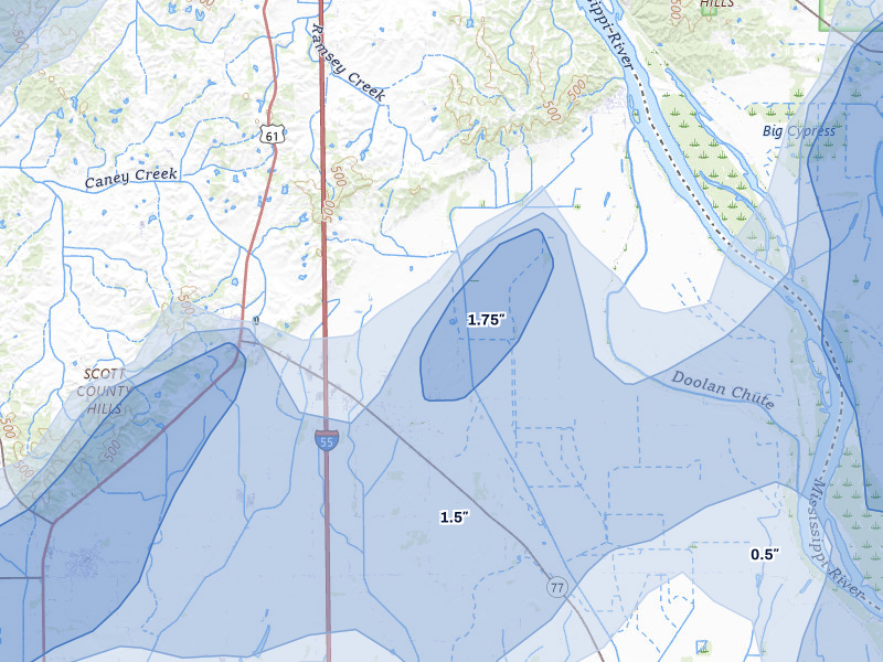 NEXRAD radar-signature map of the hail over Benton, MO