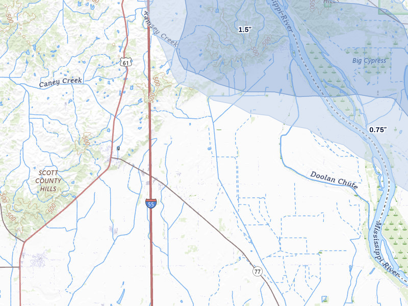 NEXRAD radar-signature map of the hail storm over Benton, MO on Jul 9, 2026