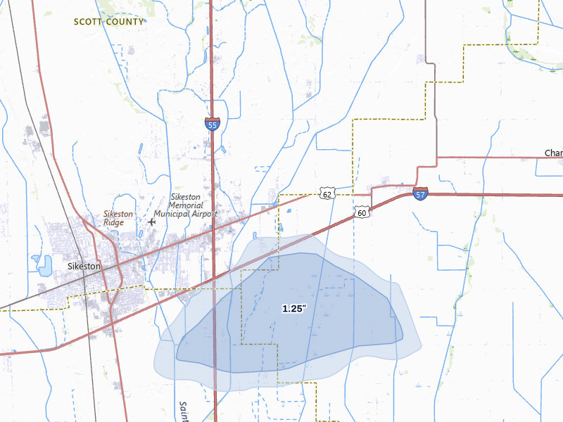 NEXRAD radar-signature map of the hail storm over Bertrand, MO on Jul 8, 2026