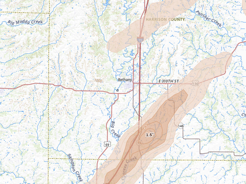 Radar-estimated hail-size map of the storm over Bethany, MO