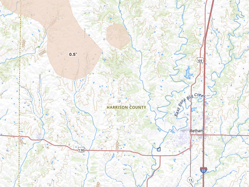 Radar-estimated hail-size map of the storm over Bethany, MO