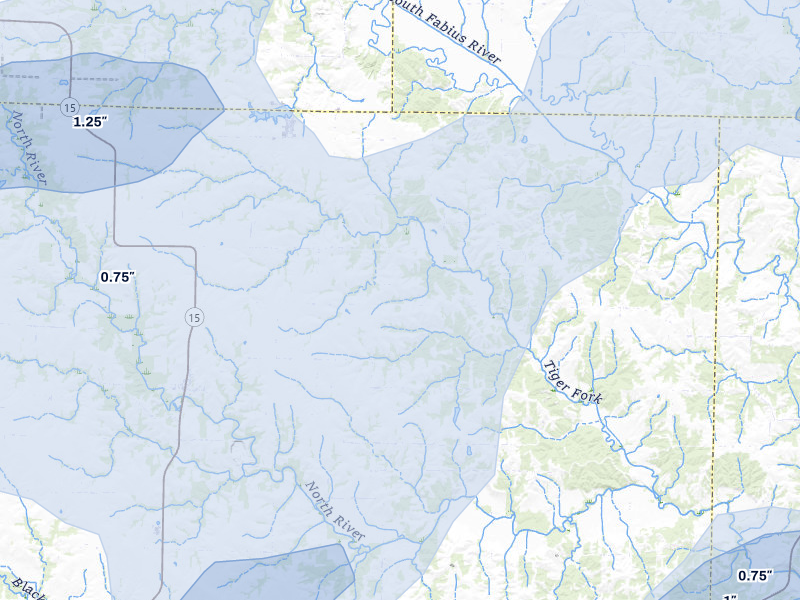 NEXRAD radar-signature map of the hail over Bethel, MO