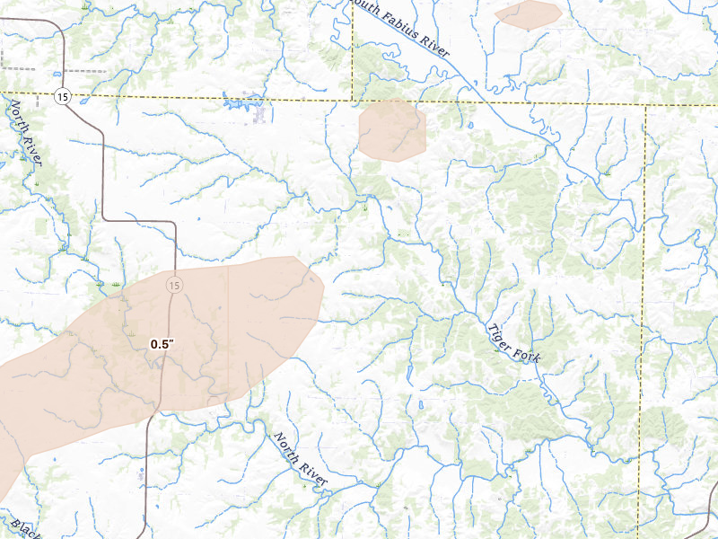 Radar-estimated hail-size map of the storm over Bethel, MO on Jun 10, 2026
