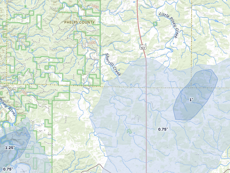 NEXRAD radar-signature map of the hail storm over Beulah, MO on Mar 4, 2026