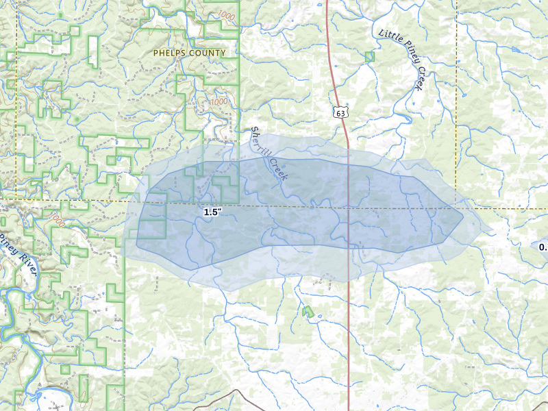 NEXRAD radar-signature map of the hail storm over Beulah, MO on Jul 31, 2026