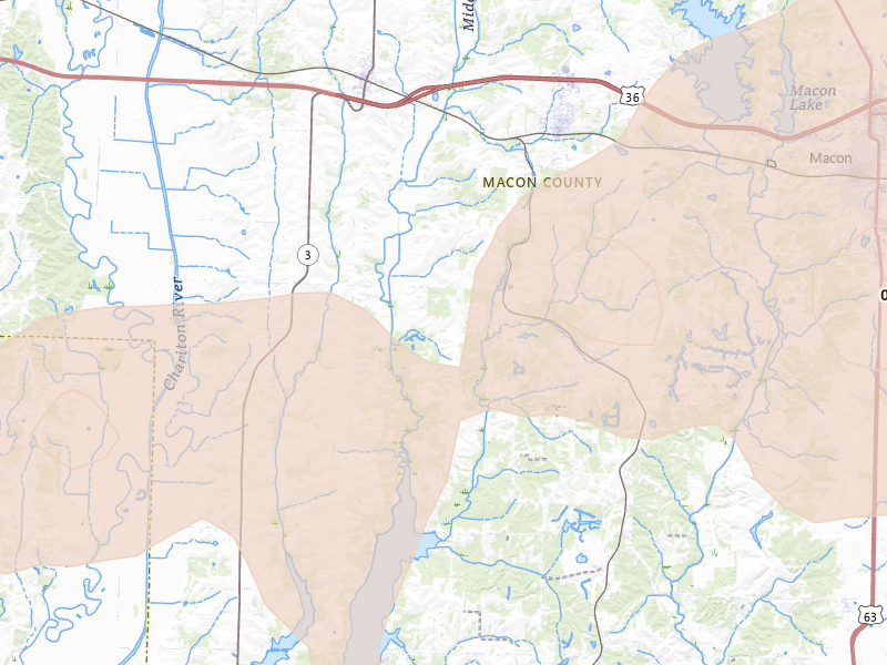 Radar-estimated hail-size map of the storm over Bevier, MO on Mar 10, 2026