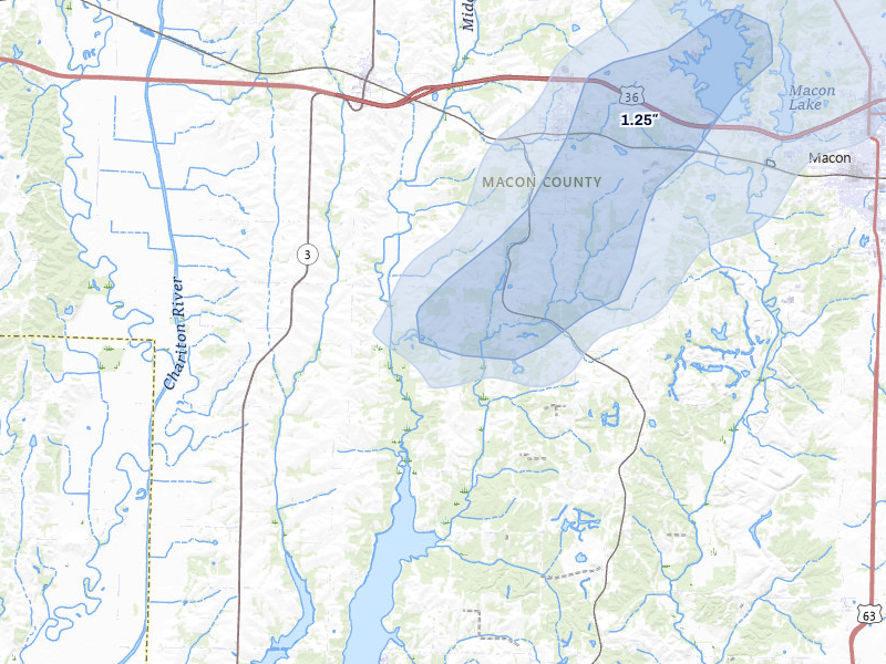 NEXRAD radar-signature map of the hail storm over Bevier, MO on Apr 17, 2026
