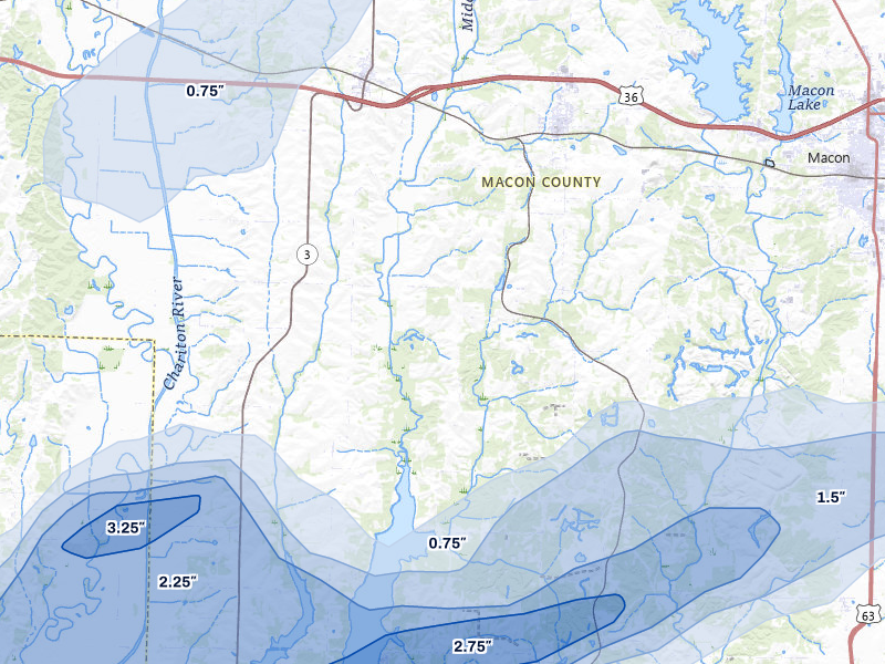 NEXRAD radar-signature map of the hail storm over Bevier, MO on Apr 26, 2026