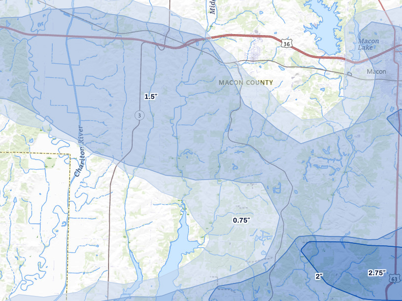 NEXRAD radar-signature map of the hail storm over Bevier, MO on May 4, 2026