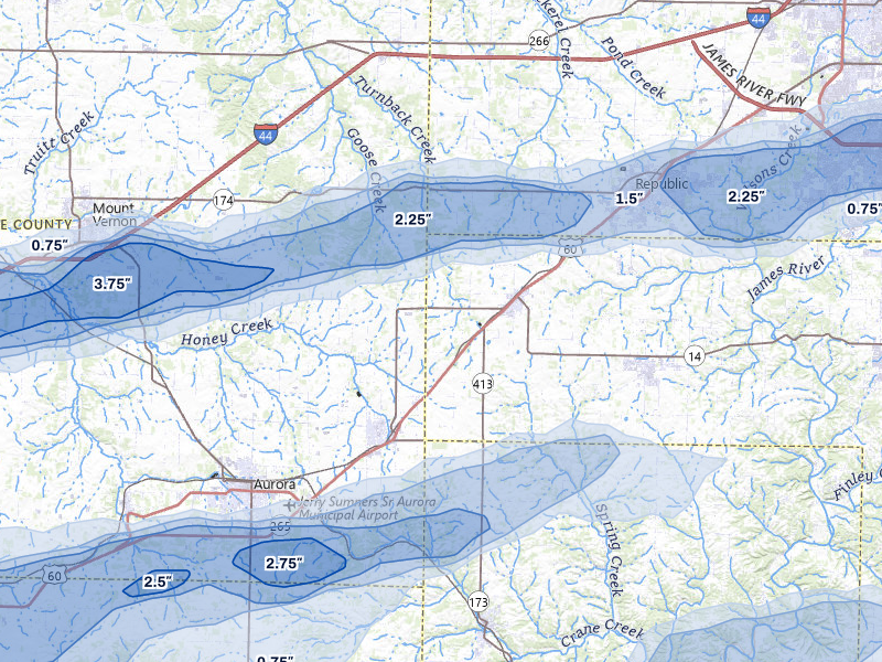 NEXRAD radar-signature map of the hail over Billings, MO