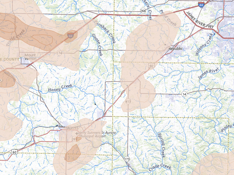 Radar-estimated hail-size map of the storm over Billings, MO on May 30, 2026