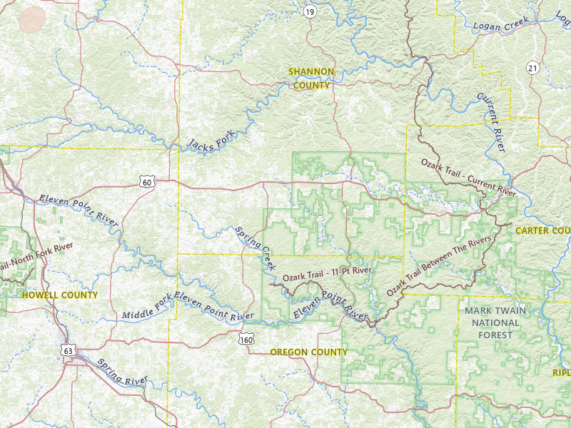 Radar-estimated hail-size map of the storm over Birch Tree, MO on Mar 15, 2026
