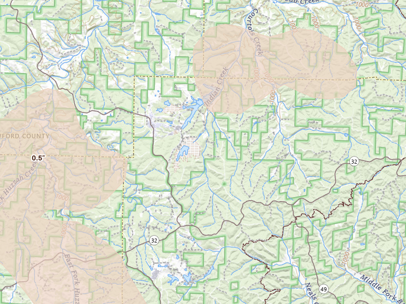 Radar-estimated hail-size map of the storm over Bixby, MO on Jul 9, 2026