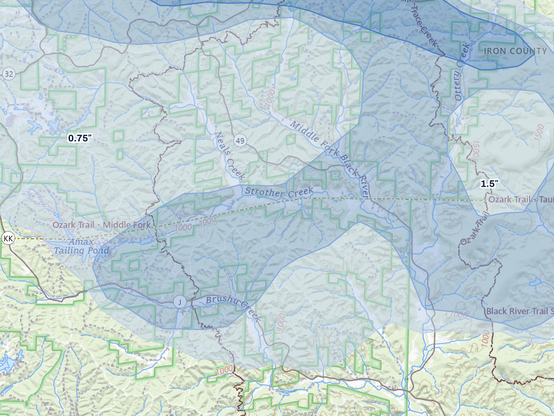 NEXRAD radar-signature map of the hail storm over Black, MO on May 31, 2026