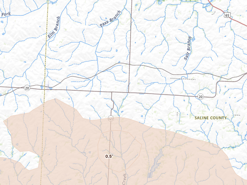 Radar-estimated hail-size map of the storm over Blackburn, MO on Jun 17, 2026