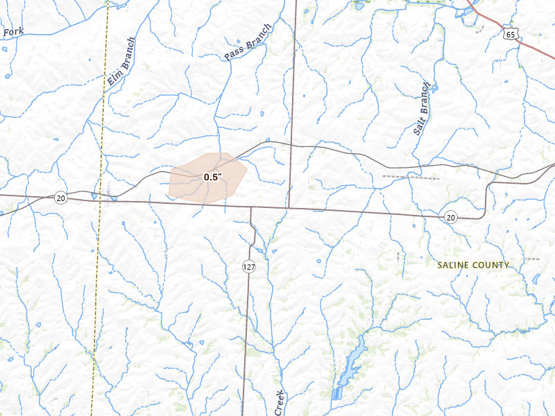 Radar-estimated hail-size map of the storm over Blackburn, MO on Aug 18, 2026