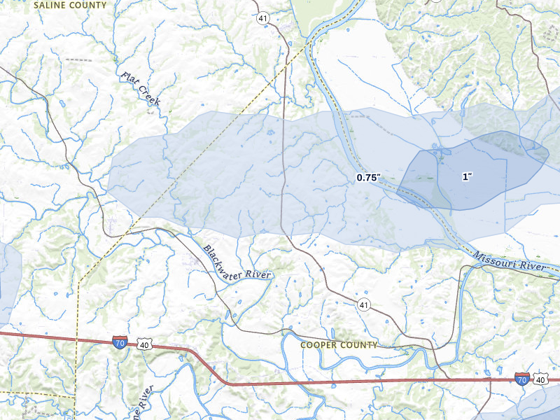 NEXRAD radar-signature map of the hail storm over Blackwater, MO on Apr 27, 2026