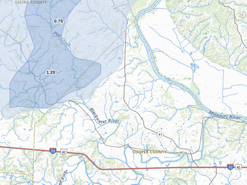 NEXRAD radar-signature map of the hail storm over Blackwater, MO on May 16, 2026