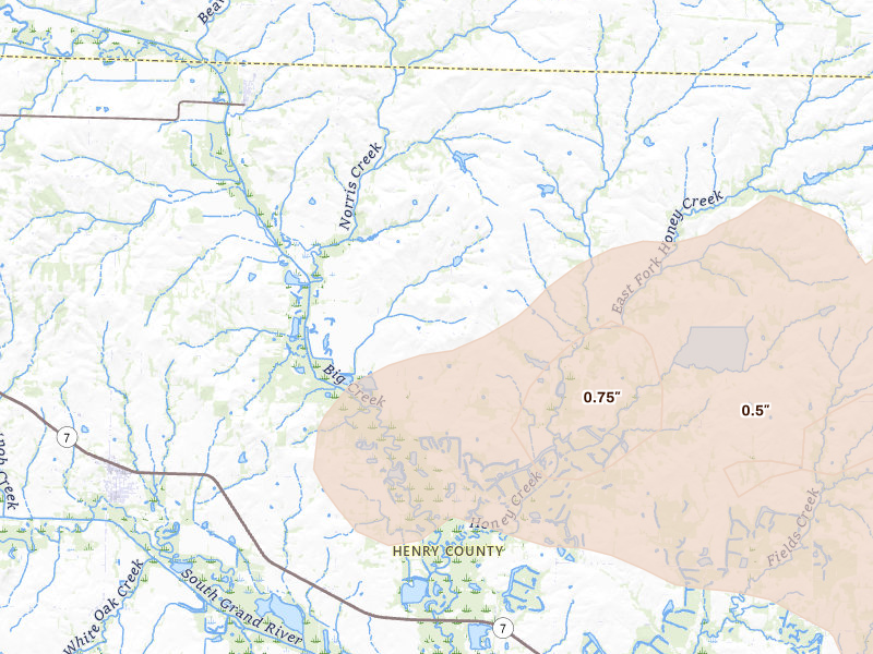 Radar-estimated hail-size map of the storm over Blairstown, MO