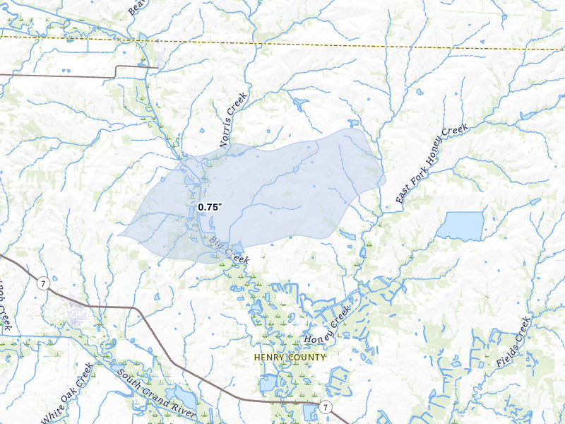 NEXRAD radar-signature map of the hail over Blairstown, MO