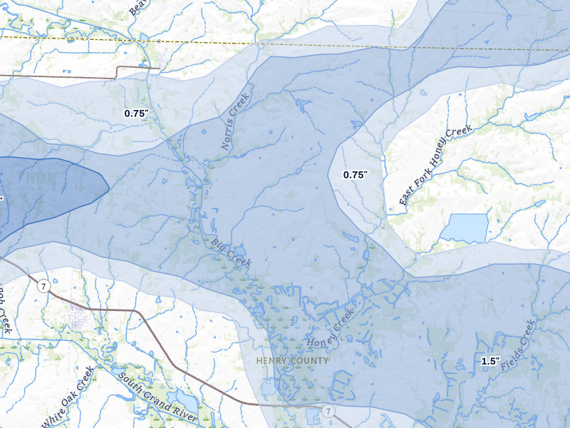 NEXRAD radar-signature map of the hail over Blairstown, MO