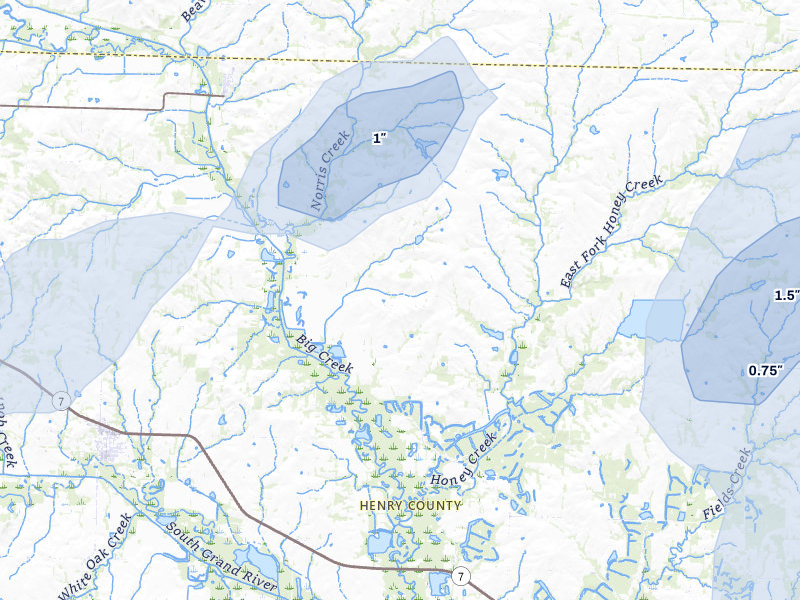 NEXRAD radar-signature map of the hail storm over Blairstown, MO on May 30, 2026