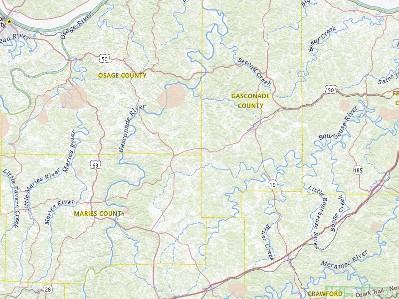 Radar-estimated hail-size map of the storm over Bland, MO on Jul 4, 2026