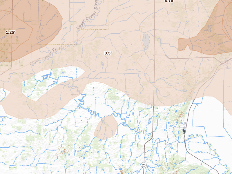 Radar-estimated hail-size map of the storm over Bloomfield, MO on Aug 19, 2026