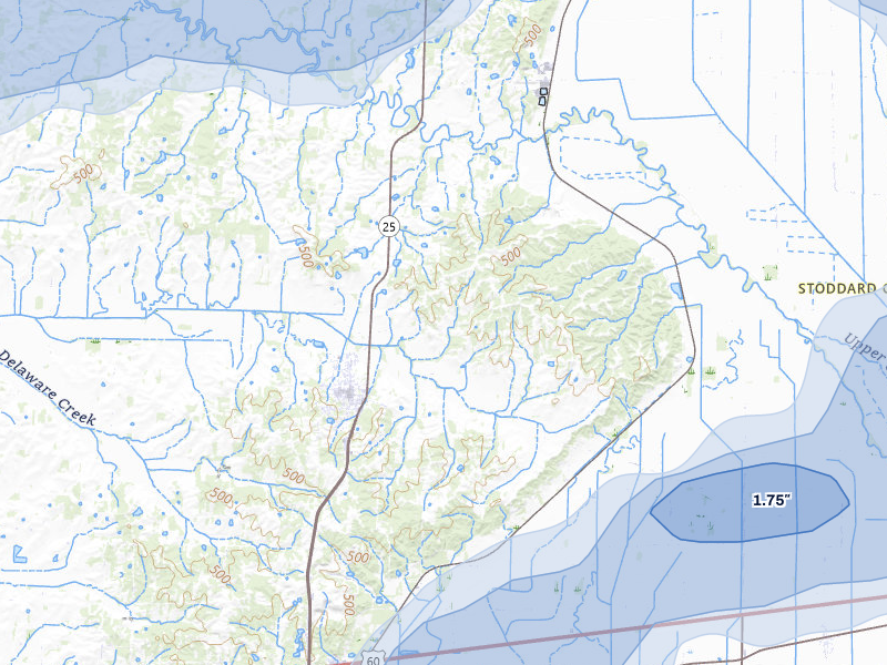 NEXRAD radar-signature map of the hail storm over Bloomfield, MO on Aug 19, 2026