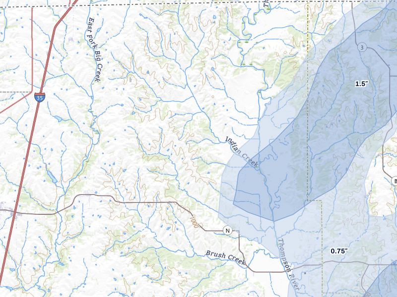 NEXRAD radar-signature map of the hail storm over Blythedale, MO on Apr 2, 2026