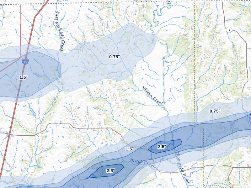 NEXRAD radar-signature map of the hail storm over Blythedale, MO on Apr 17, 2026