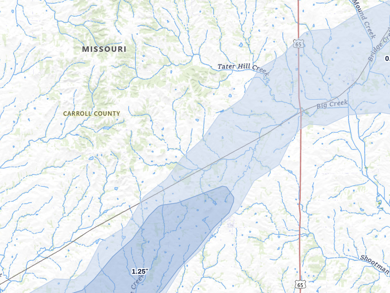 NEXRAD radar-signature map of the hail storm over Bogard, MO on May 31, 2026