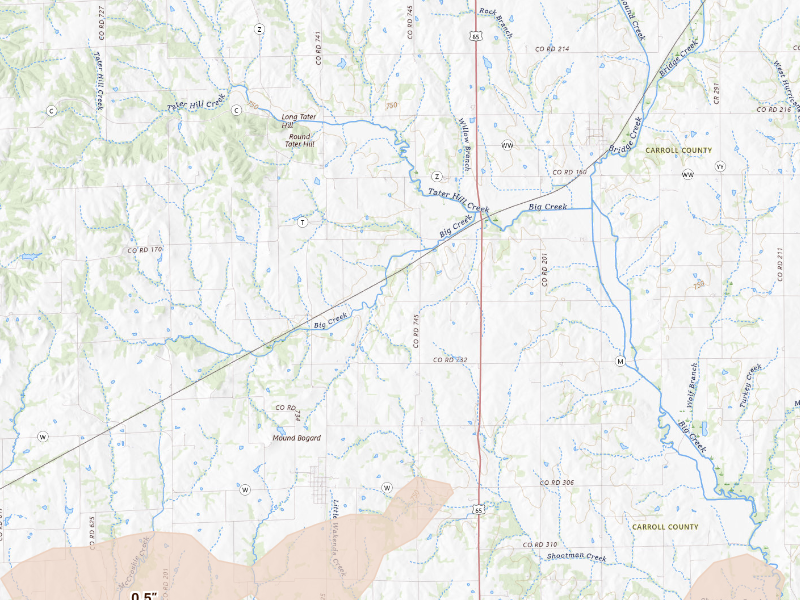 Radar-estimated hail-size map of the storm over Bogard, MO